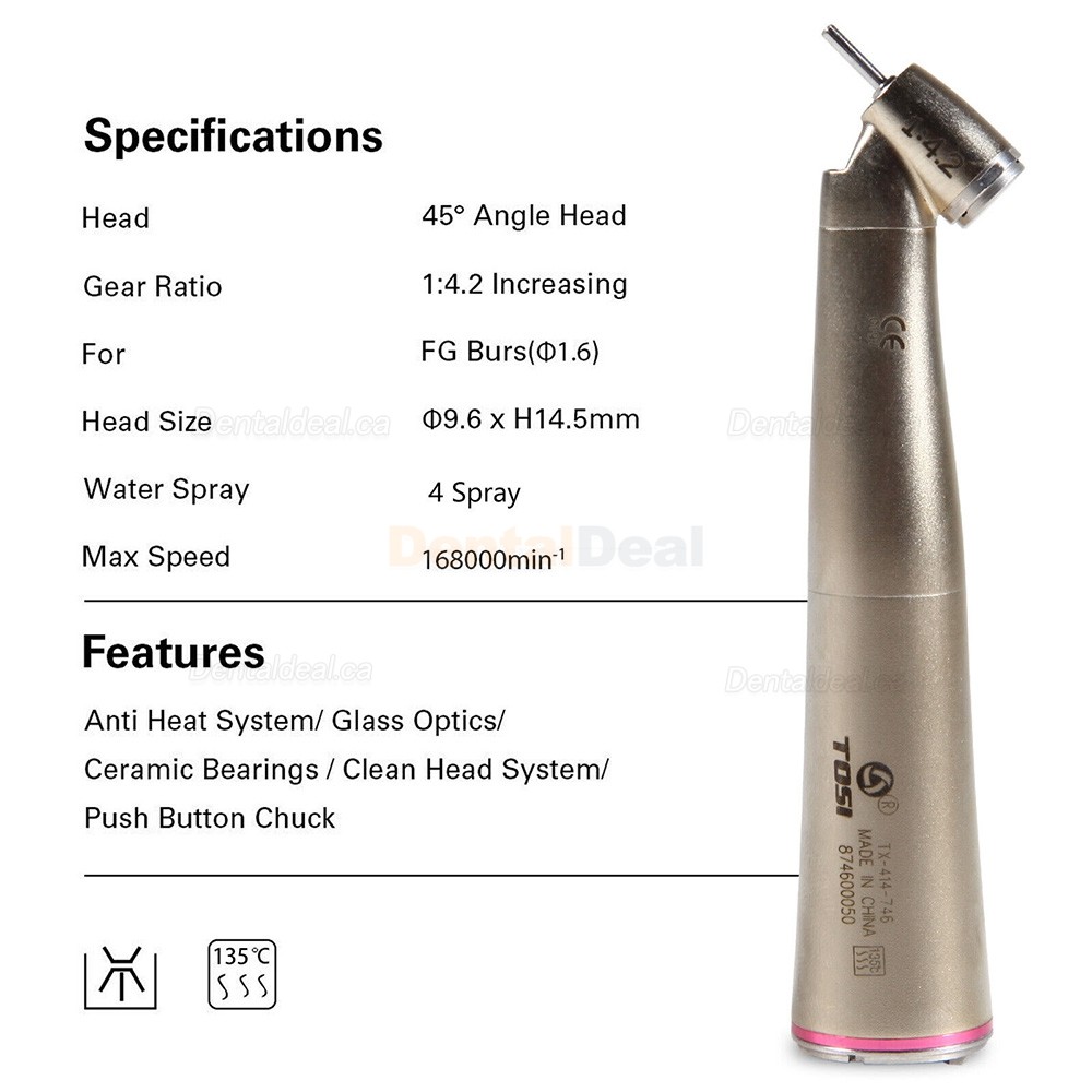 TOSI TX-414-746 Dental 1:4.2 Speed Increasing LED Contra Angle Handpiece